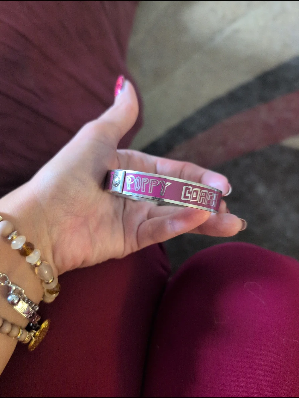 Coach Pink Heart Enamel Bangle Bracelet